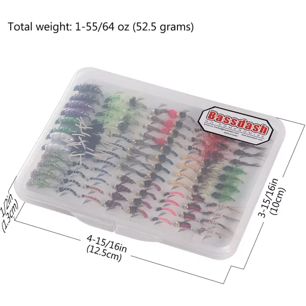 BASSDASH Fly Fishing Flies Kit Fly Assortment Trout Bass Fishing with Fly Box 366472768096pcs with DryWet Flies Nymphs Streamers Popper96 pcs nymphs kit with ultrathin fly box