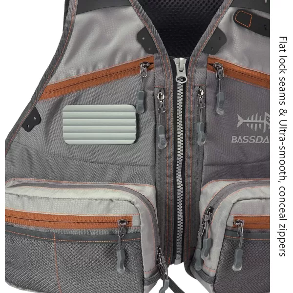 BASSDASH Fly Fishing Vest Adjustable Size with Detachable Water Bottle Holder for Men and Women FV07Menu2019s Size  GreyChocolate