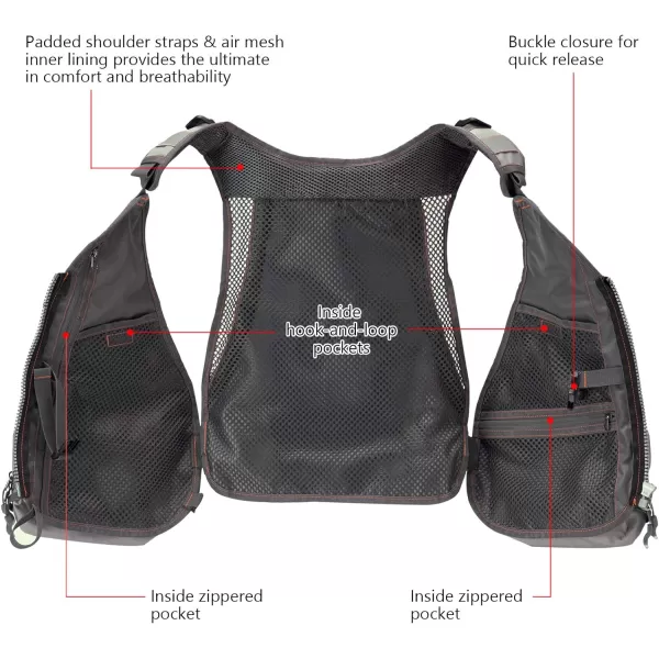 BASSDASH Fly Fishing Vest Adjustable Size with Detachable Water Bottle Holder for Men and Women FV07Menu2019s Size  GreyChocolate