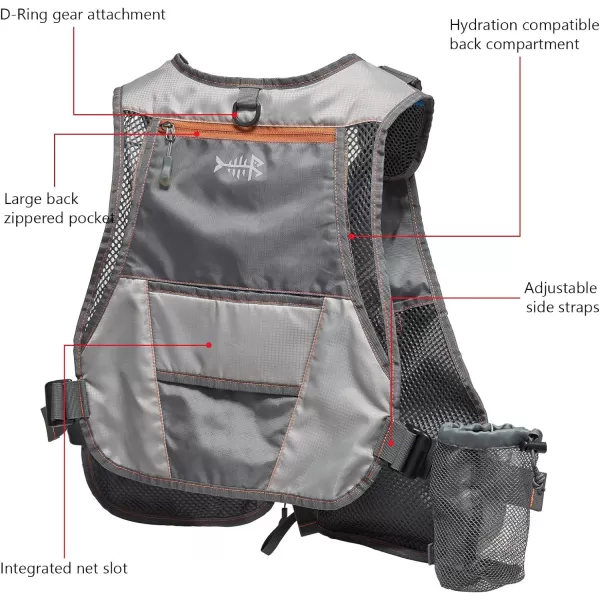 BASSDASH Fly Fishing Vest Adjustable Size with Detachable Water Bottle Holder for Men and Women FV07Menu2019s Size  GreyChocolate