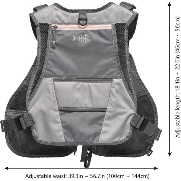 BASSDASH Fly Fishing Vest Adjustable Size with Detachable Water Bottle Holder for Men and Women FV07Womenu2019s Size  GreyLight Pink