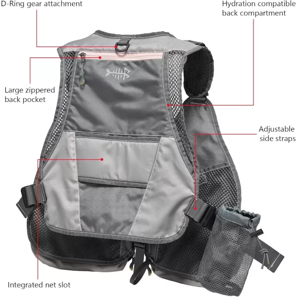 BASSDASH Fly Fishing Vest Adjustable Size with Detachable Water Bottle Holder for Men and Women FV07Womenu2019s Size  GreyLight Pink