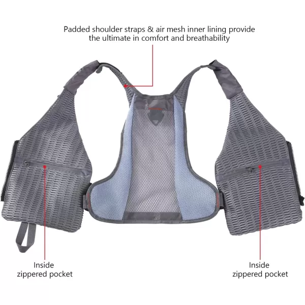 BASSDASH Fly Fishing Vest with Pockets Adjustable Size for Men Women Bass Trout Fishing FV12Grey