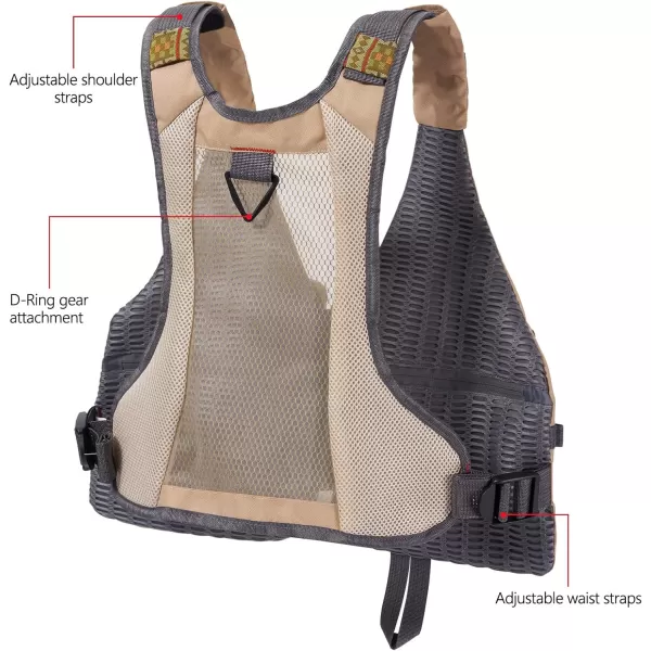 BASSDASH Fly Fishing Vest with Pockets Adjustable Size for Men Women Bass Trout Fishing FV12Light Khaki