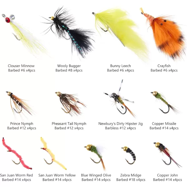 BASSDASH Fly Fishing Wet Flies for Trout Salmon Fishing Nymphs Streamers with Fly Box52pcs Nymphs  Streamers Assortment