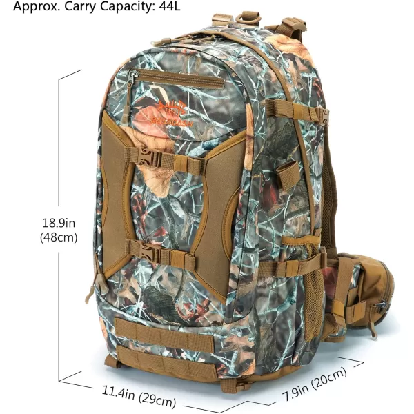 BASSDASH Hunting Backpack with BowRifle Holder Removable Waist Belt Rain Cover Camo Hunting Pack 44L 432LBHp0144l