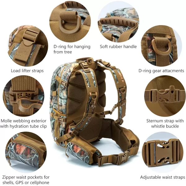 BASSDASH Hunting Backpack with BowRifle Holder Removable Waist Belt Rain Cover Camo Hunting Pack 44L 432LBHp0144l