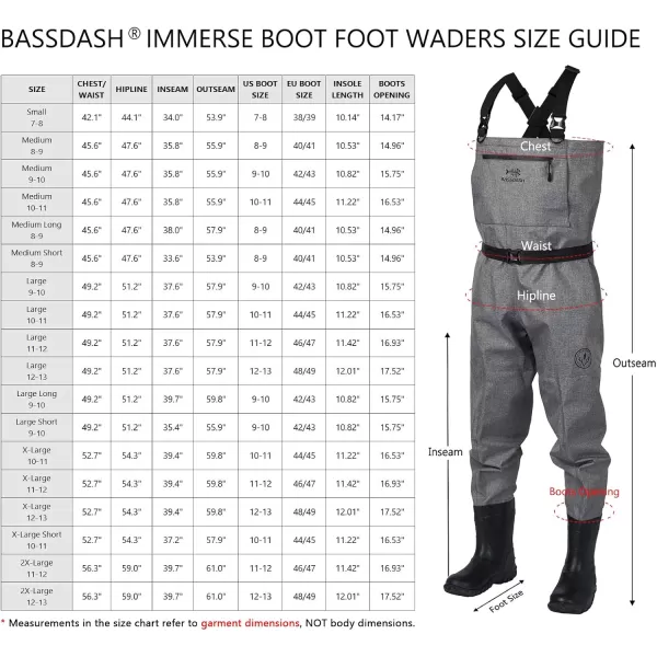 BASSDASH IMMERSE Breathable Ripstop Stocking Boot Foot Fishing Hunting Waders Lightweight Grey Camo Chest Wader for Men WomenBoot Foot Wader  Heather Grey