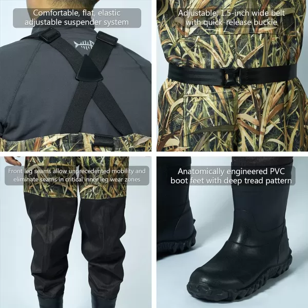 BASSDASH IMMERSE Breathable Ripstop Stocking Boot Foot Fishing Hunting Waders Lightweight Grey Camo Chest Wader for Men WomenBoot Foot Wader  Reeds