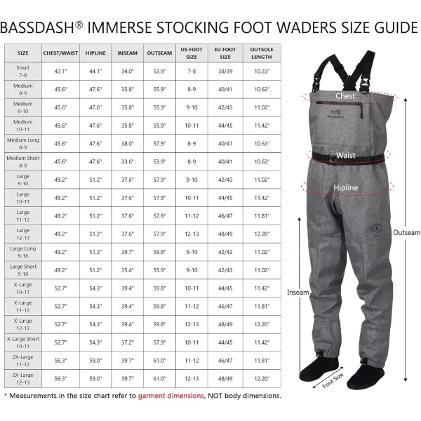 BASSDASH IMMERSE Breathable Ripstop Stocking Boot Foot Fishing Hunting Waders Lightweight Grey Camo Chest Wader for Men WomenStocking Foot Wader  Heather Grey