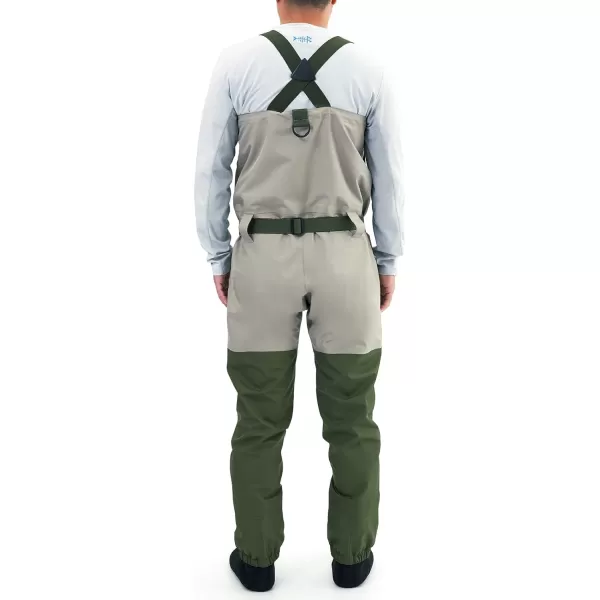 BASSDASH IMMERSE Mens Breathable Fly Fishing Waders Stocking Foot Waterproof Lightweight Chest WaderLight TanGreen