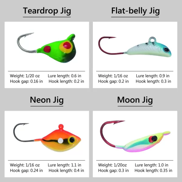 BASSDASH Ice Fishing Lure Kit Glowing Paint Jigs for Winter Ice Jigging Crappie Sunfish Perch Walleye Pike with Tackle Box24 pcs assorted crappiepanfishperch jigs