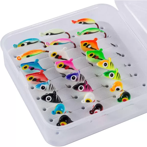 BASSDASH Ice Fishing Lure Kit Glowing Paint Jigs for Winter Ice Jigging Crappie Sunfish Perch Walleye Pike with Tackle Box24 pcs assorted crappiepanfishperch jigs