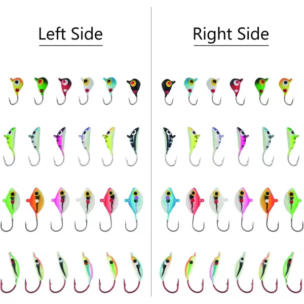 BASSDASH Ice Fishing Lure Kit Glowing Paint Jigs for Winter Ice Jigging Crappie Sunfish Perch Walleye Pike with Tackle Box24 pcs assorted crappiepanfishperch jigs