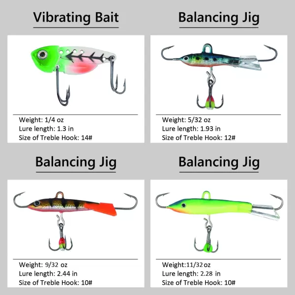 BASSDASH Ice Fishing Lure Kit Glowing Paint Jigs for Winter Ice Jigging Crappie Sunfish Perch Walleye Pike with Tackle Box30 pcs assorted perchwalleyepike jigs