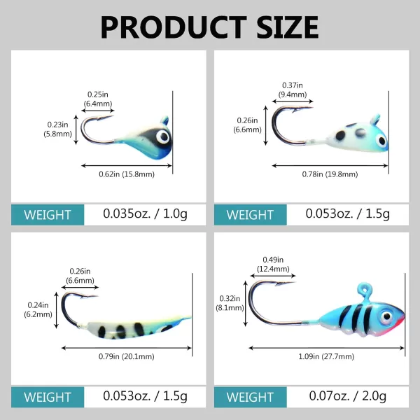 BASSDASH Ice Fishing Lure Kit Glowing Paint Jigs for Winter Ice Jigging Crappie Sunfish Perch Walleye Pike with Tackle BoxBI03  24pcs assorted crappiepanfishperch jigs