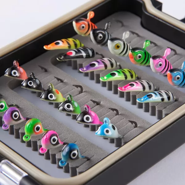 BASSDASH Ice Fishing Lure Kit Glowing Paint Jigs for Winter Ice Jigging Crappie Sunfish Perch Walleye Pike with Tackle BoxBI03  24pcs assorted crappiepanfishperch jigs