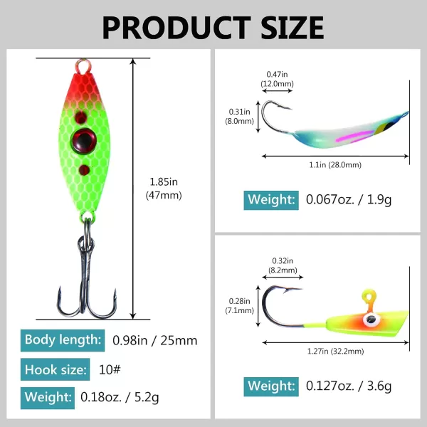 BASSDASH Ice Fishing Lure Kit Glowing Paint Jigs for Winter Ice Jigging Crappie Sunfish Perch Walleye Pike with Tackle BoxBI05  18pcs assorted perchwalleyepike jigs