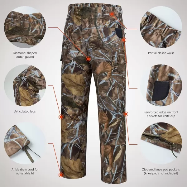 BASSDASH Invis Mens Stretch Hunting Pants Water Resistant Camo Fishing PantAutumn Forest