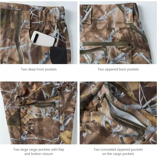 BASSDASH Invis Mens Stretch Hunting Pants Water Resistant Camo Fishing PantAutumn Forest