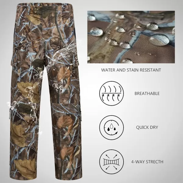 BASSDASH Invis Mens Stretch Hunting Pants Water Resistant Camo Fishing PantAutumn Forest