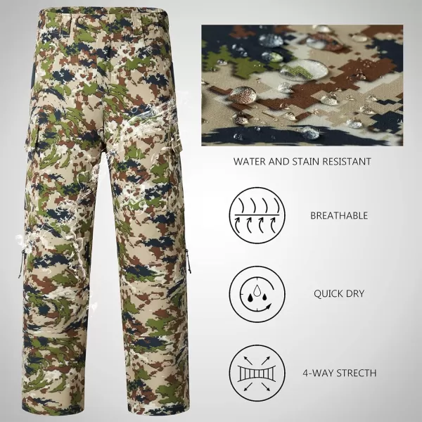 BASSDASH Invis Mens Stretch Hunting Pants Water Resistant Camo Fishing PantHighland