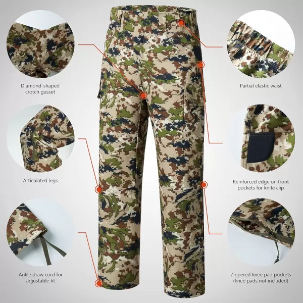 BASSDASH Invis Mens Stretch Hunting Pants Water Resistant Camo Fishing PantHighland