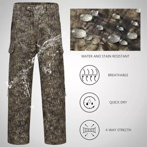 BASSDASH Invis Mens Stretch Hunting Pants Water Resistant Camo Fishing PantMossy Wood