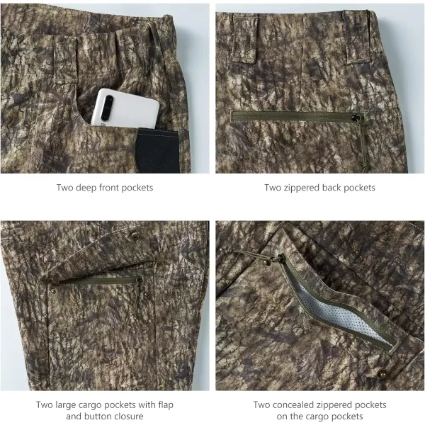 BASSDASH Invis Mens Stretch Hunting Pants Water Resistant Camo Fishing PantMossy Wood