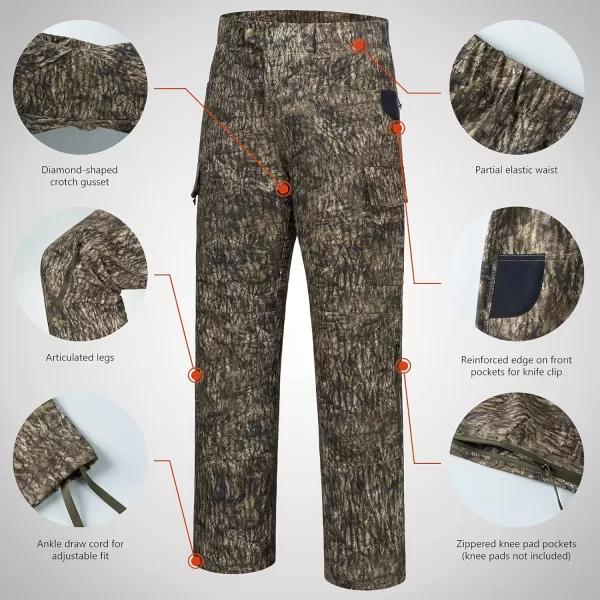 BASSDASH Invis Mens Stretch Hunting Pants Water Resistant Camo Fishing PantMossy Wood