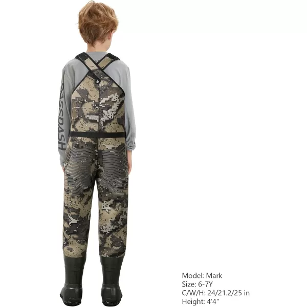 BASSDASH Kids Neoprene Chest Waders Bare Camo for Fishing Hunting with 600g Insulated Rubber Boot Foot for Children YouthBoot Foot  Bare Camo