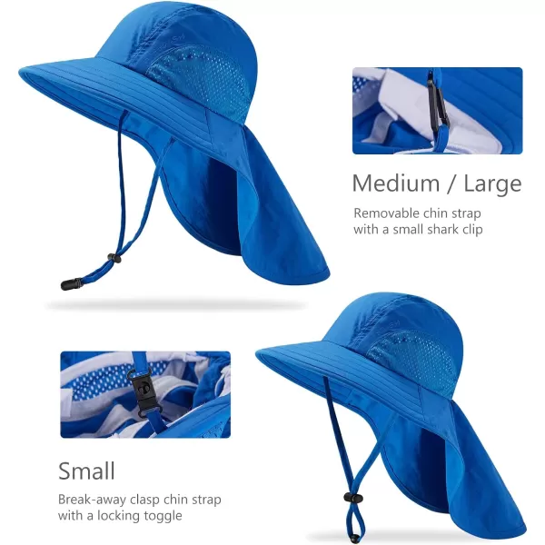 BASSDASH Kids UPF 50 Wide Brim Sun Hat with Neck Flap Lightweight Cooling Performance Toddler Girls Boys Outdoor Play HatsRoyal Blue