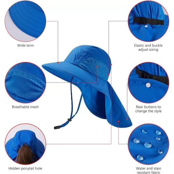 BASSDASH Kids UPF 50 Wide Brim Sun Hat with Neck Flap Lightweight Cooling Performance Toddler Girls Boys Outdoor Play HatsRoyal Blue