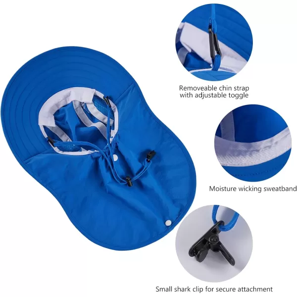 BASSDASH Kids UPF 50 Wide Brim Sun Hat with Neck Flap Lightweight Cooling Performance Toddler Girls Boys Outdoor Play HatsRoyal Blue