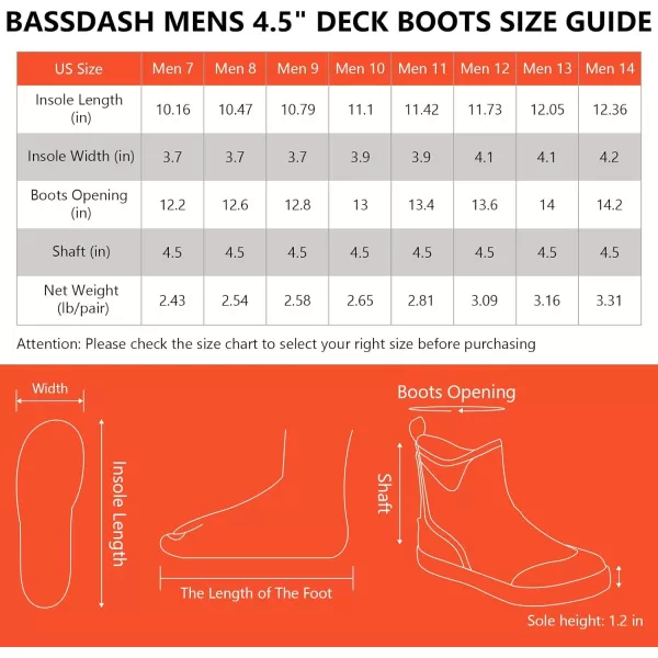 BASSDASH Mens 45 Waterproof Fishing Deck Boots AntiSlip Rubber Ankle Boots Rain Shoes for Boating Gardening WorkingBlack