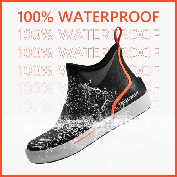 BASSDASH Mens 45 Waterproof Fishing Deck Boots AntiSlip Rubber Ankle Boots Rain Shoes for Boating Gardening WorkingBlack