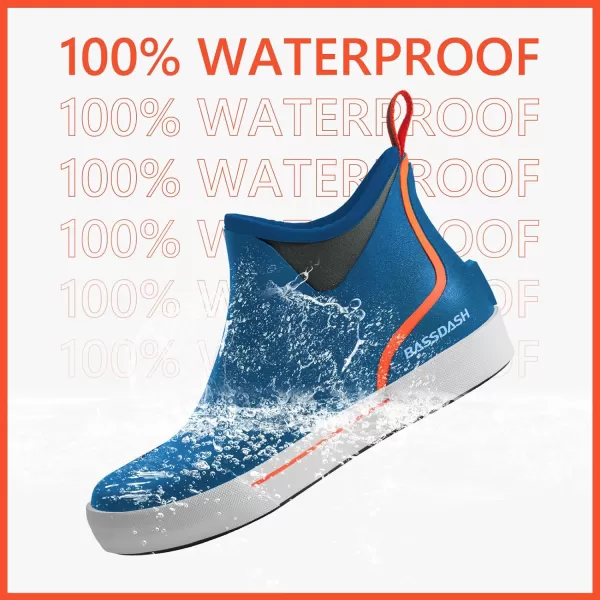 BASSDASH Mens 45 Waterproof Fishing Deck Boots AntiSlip Rubber Ankle Boots Rain Shoes for Boating Gardening WorkingBlue