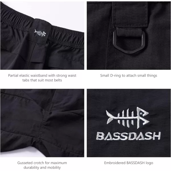 BASSDASH Mens 6 Fishing Shorts UPF 50 Water Resistant Quick Dry Hiking Cargo Shorts with Multi Pocket FP03MBlack