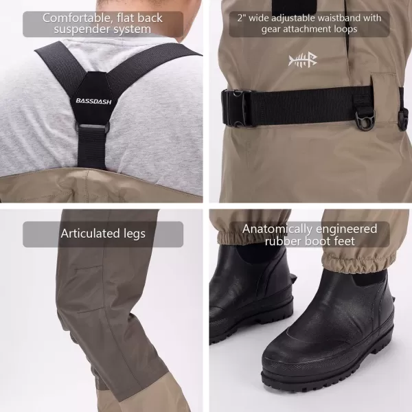 BASSDASH Mens Breathable Chest and Waist Convertible Waders for Fishing Hunting Stocking Foot and Boot Foot WadersBoot Foot