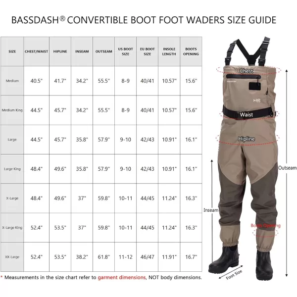 BASSDASH Mens Breathable Chest and Waist Convertible Waders for Fishing Hunting Stocking Foot and Boot Foot WadersBoot Foot