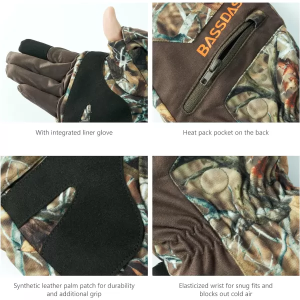 BASSDASH Mens Insulated Mittens Winter Camo Hunting Gloves Water Resistant for Cold Weather Outdoor Activities HG04MAutumn Forest