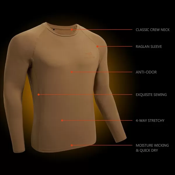 BASSDASH Mens Lightweight Thermal Base Layer Shirt Underwear Top Warm Ultra Soft Quick DryDark Brown