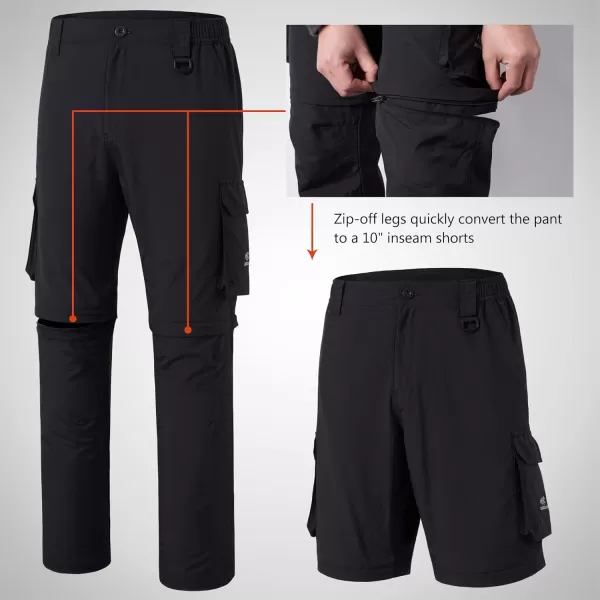 BASSDASH Mens Outdoor Quick Dry Convertible Pants ZipOff Water Resistant Lightweight Fishing Hiking Cargo Shorts UPF50Black