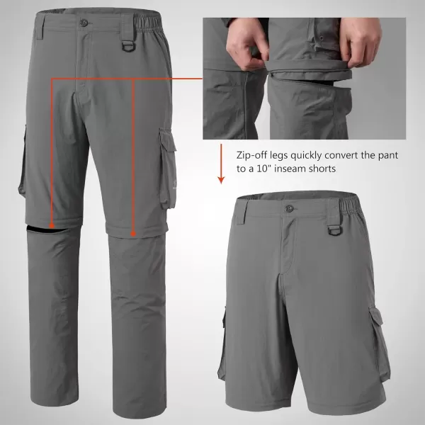 BASSDASH Mens Outdoor Quick Dry Convertible Pants ZipOff Water Resistant Lightweight Fishing Hiking Cargo Shorts UPF50Dark Grey