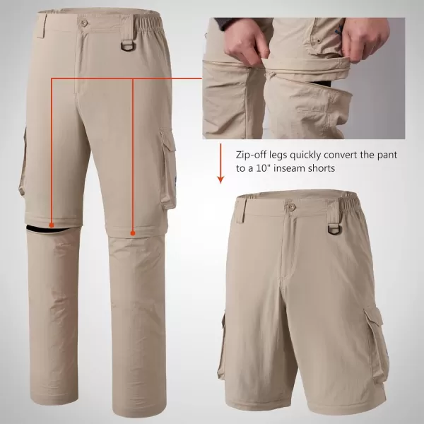 BASSDASH Mens Outdoor Quick Dry Convertible Pants ZipOff Water Resistant Lightweight Fishing Hiking Cargo Shorts UPF50Khaki