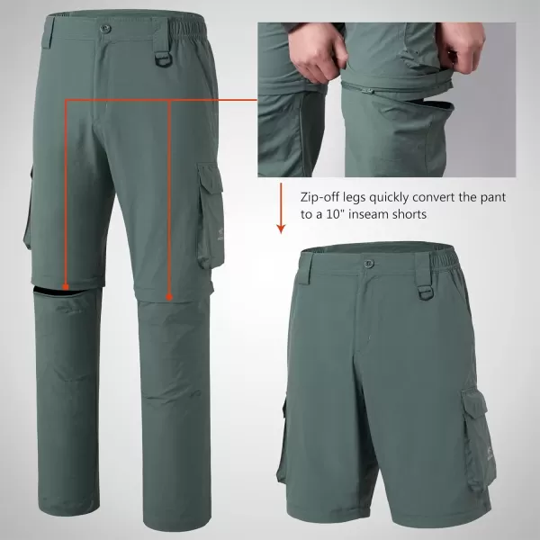 BASSDASH Mens Outdoor Quick Dry Convertible Pants ZipOff Water Resistant Lightweight Fishing Hiking Cargo Shorts UPF50Pond Green