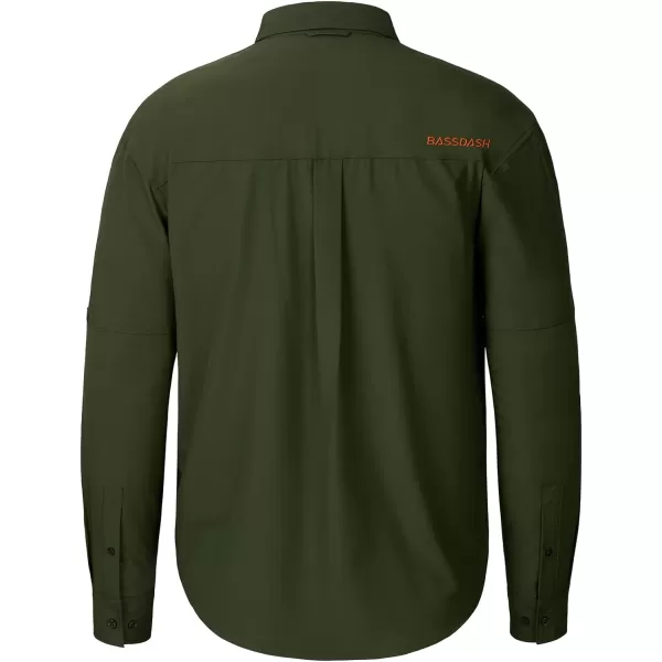 BASSDASH Mens Performance Button Down Shirt Long Sleeve UPF 50 for Hunting Fishing Outdoors FS23MArmy Green