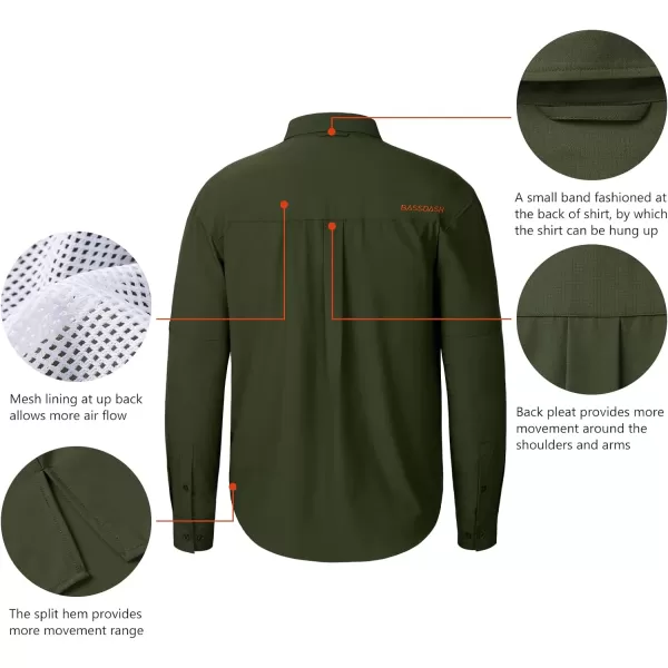 BASSDASH Mens Performance Button Down Shirt Long Sleeve UPF 50 for Hunting Fishing Outdoors FS23MArmy Green