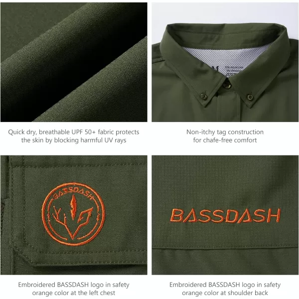 BASSDASH Mens Performance Button Down Shirt Long Sleeve UPF 50 for Hunting Fishing Outdoors FS23MArmy Green