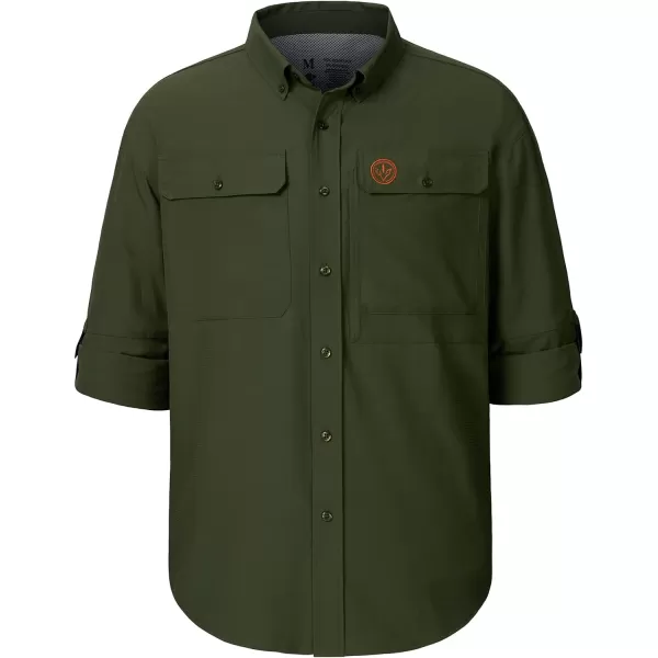 BASSDASH Mens Performance Button Down Shirt Long Sleeve UPF 50 for Hunting Fishing Outdoors FS23MArmy Green